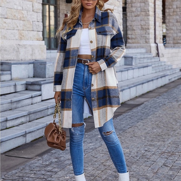 Preppy Plaid Print oversized long sleeve button up Shirt - Picture 1 of 1